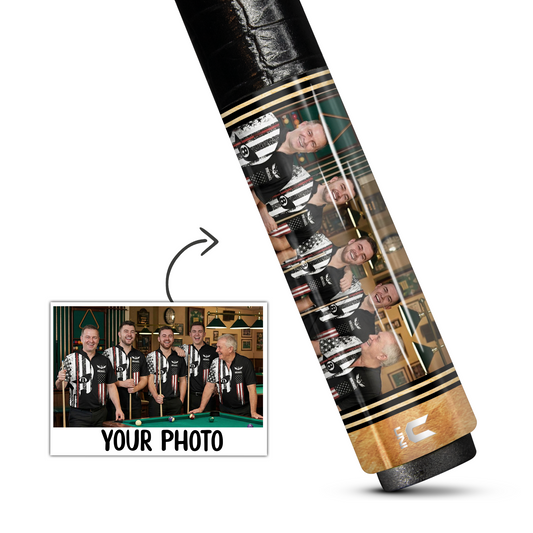 Custom Carbon Fiber Pool Cue – Personalized Team & Brotherhood Photo Design