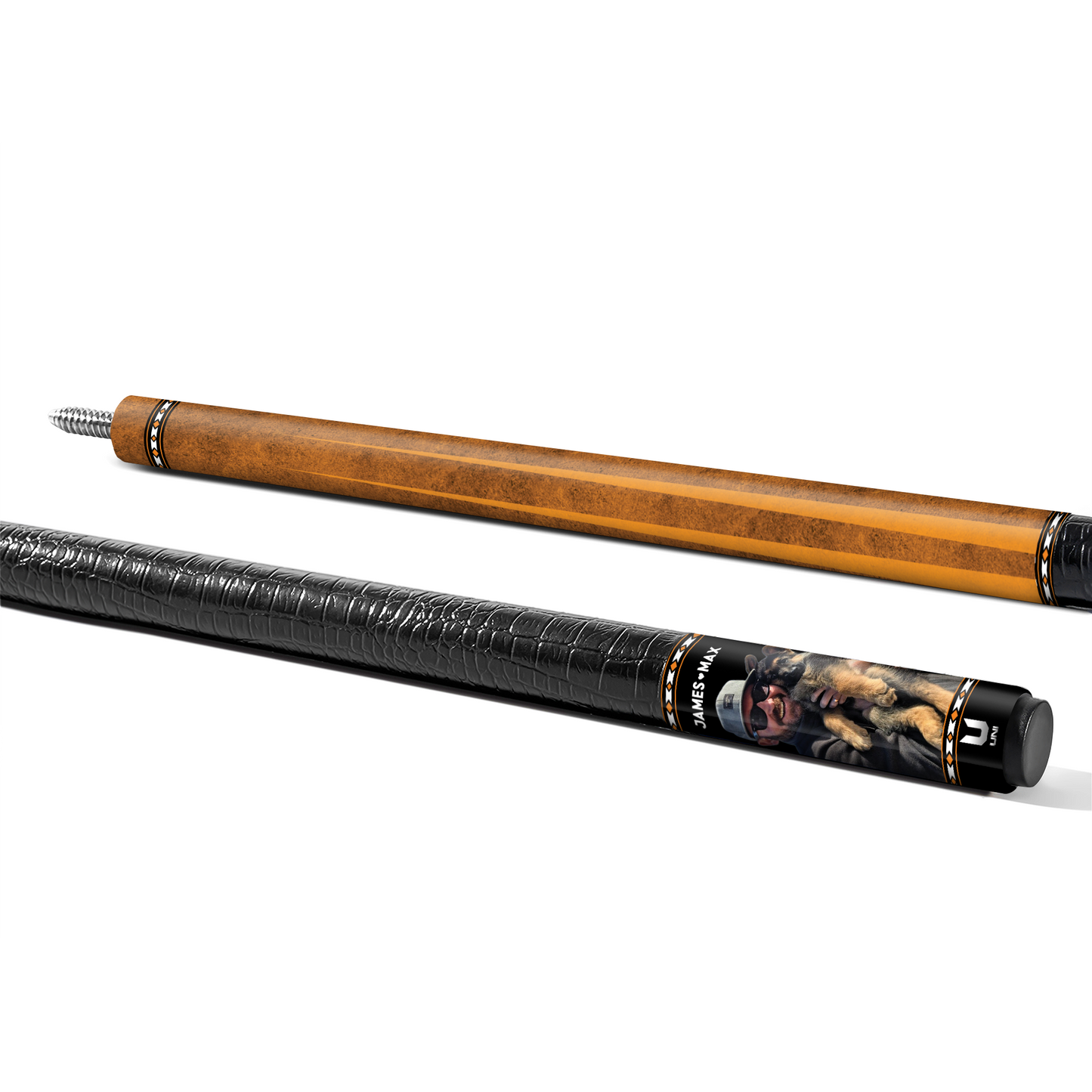 Custom Pet & Owner Photo Carbon Fiber Pool Cue – Personalized Cue with Your Picture