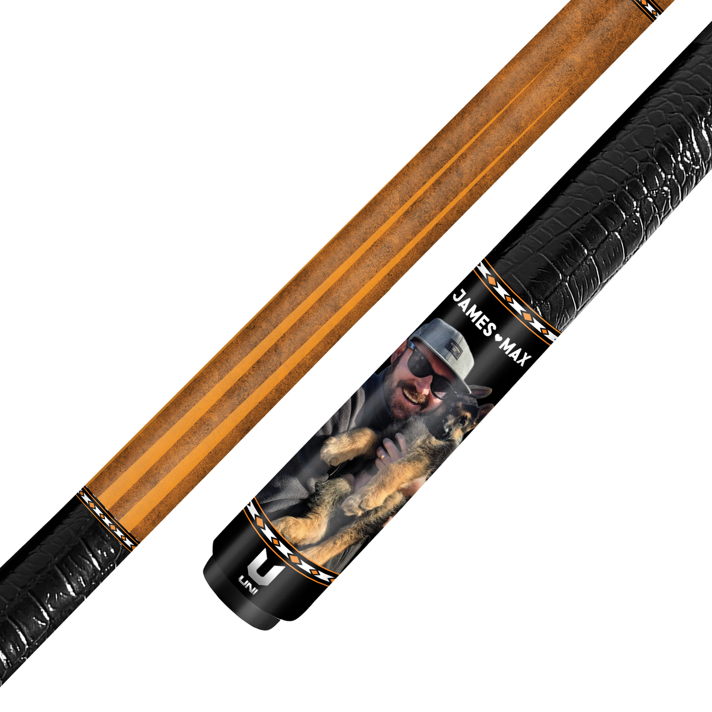 Custom Pet & Owner Photo Carbon Fiber Pool Cue – Personalized Cue with Your Picture