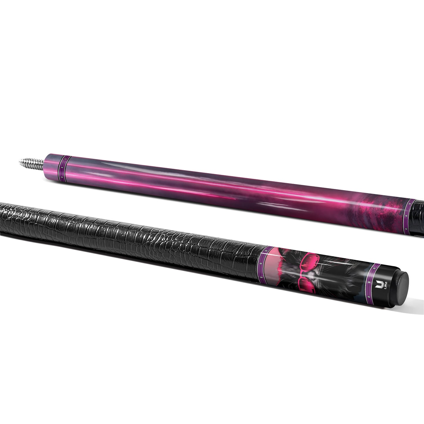 Neon Shadow Cat Carbon Fiber Pool Cue - Cyberpunk Pink & Black Future Art Stick