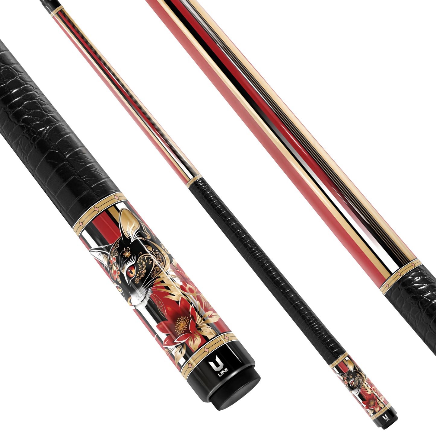 Royal Ornament Cat Carbon Fiber Pool Cue - Baroque Floral & Gold Scrollwork Elite Stick