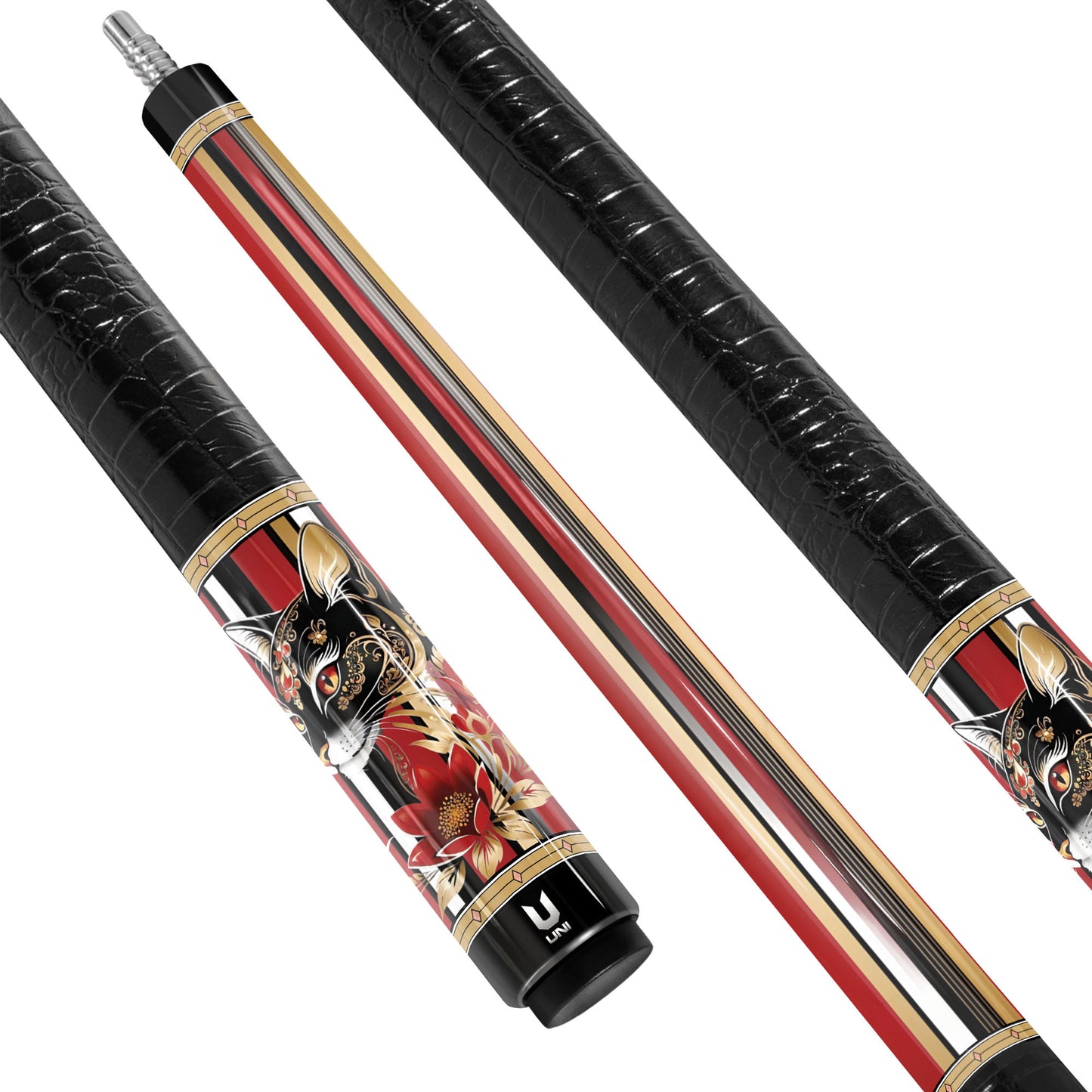 Royal Ornament Cat Carbon Fiber Pool Cue - Baroque Floral & Gold Scrollwork Elite Stick