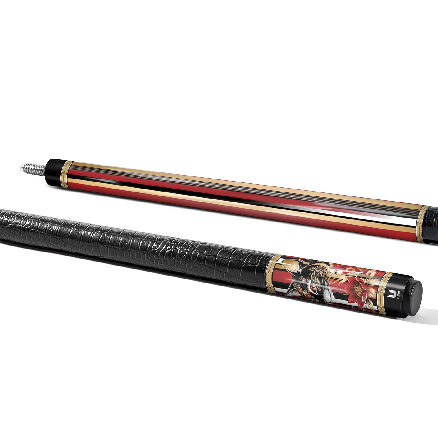 Royal Ornament Cat Carbon Fiber Pool Cue - Baroque Floral & Gold Scrollwork Elite Stick