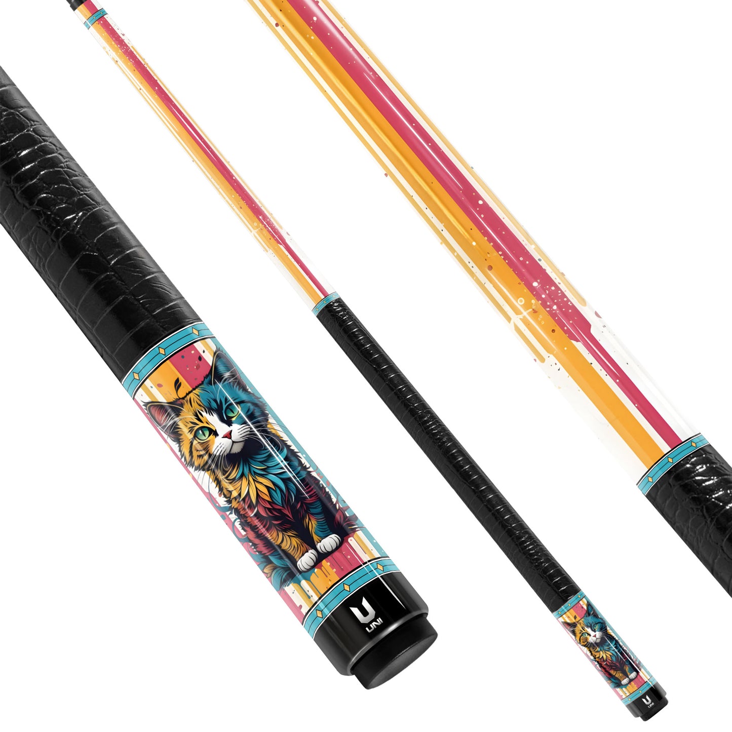 Colorful Drip Art Cat Carbon Fiber Pool Cue - Modern Street Graffiti & Vibrant Splatter Stick