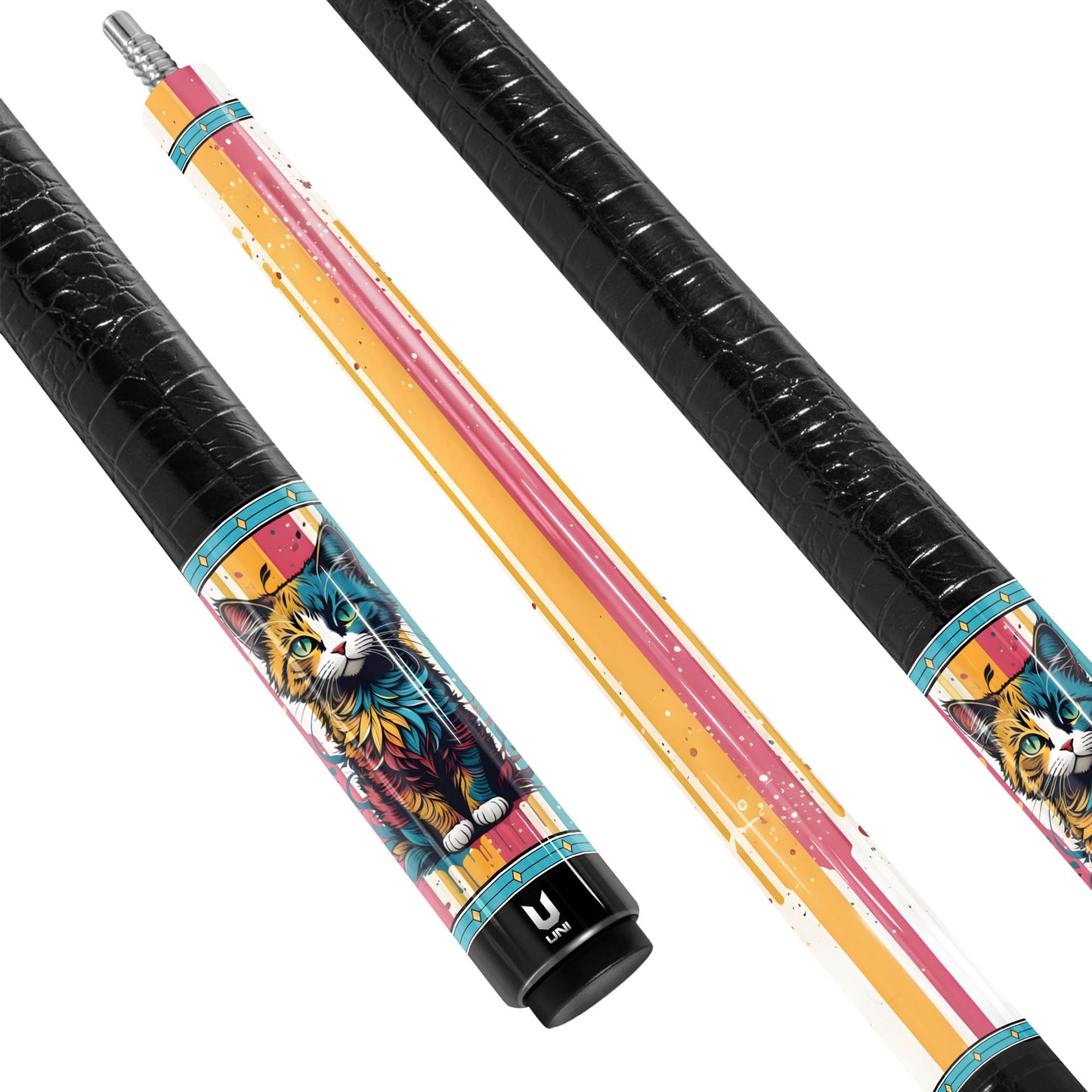 Colorful Drip Art Cat Carbon Fiber Pool Cue - Modern Street Graffiti & Vibrant Splatter Stick