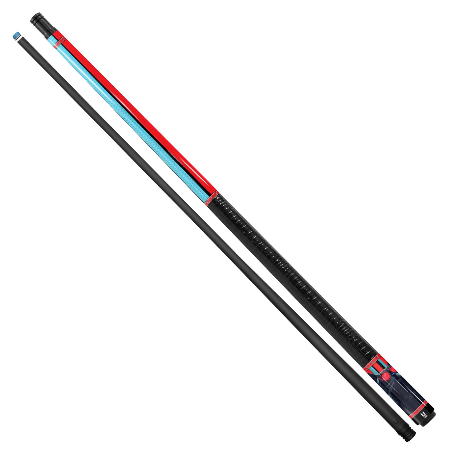 Retro-Pop Black Cat Carbon Fiber Pool Cue - Red & Teal Half-Tone Art Professional Stick