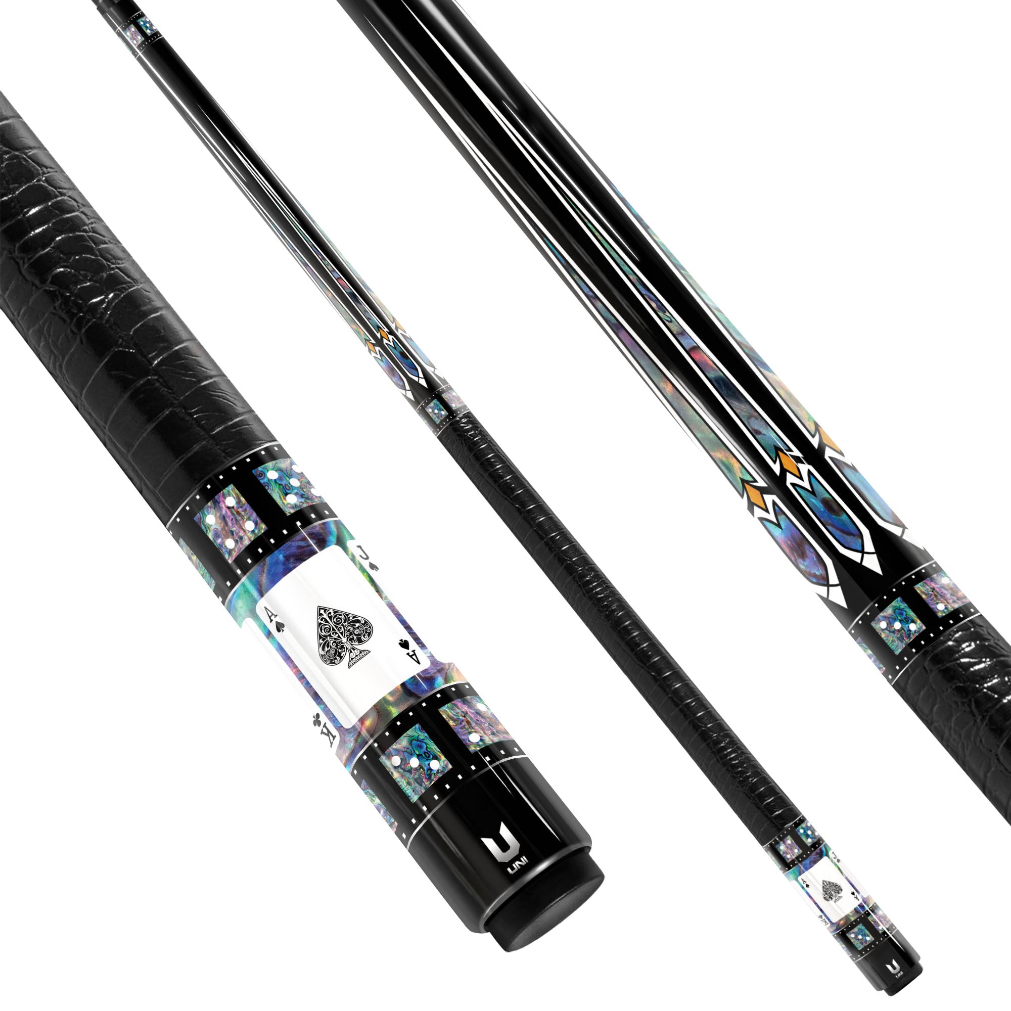 Custom Casino High Roller Carbon Fiber Pool Cue - Abalone Shell Inlay & Royal Flush Poker Edition Stick