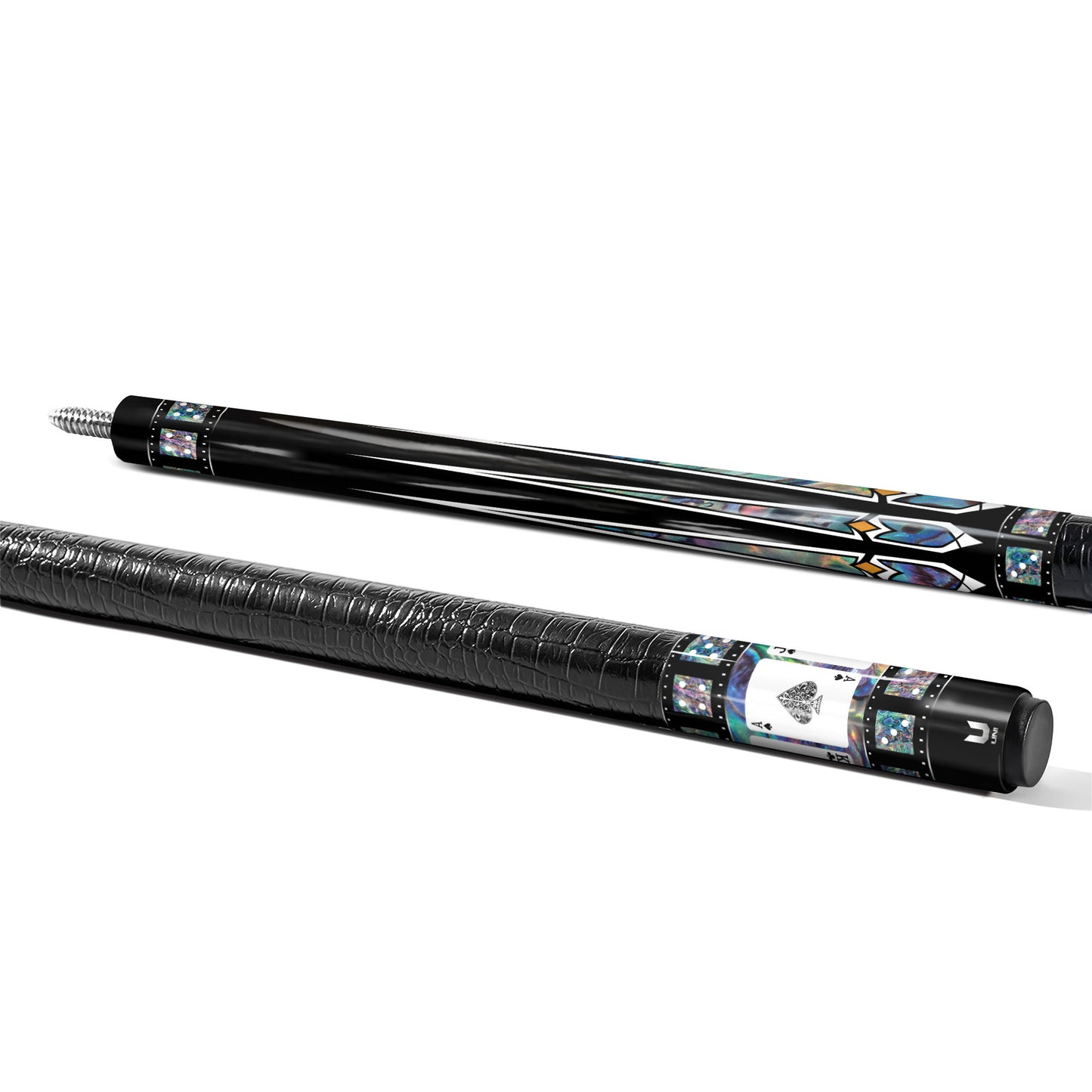 Custom Casino High Roller Carbon Fiber Pool Cue - Abalone Shell Inlay & Royal Flush Poker Edition Stick