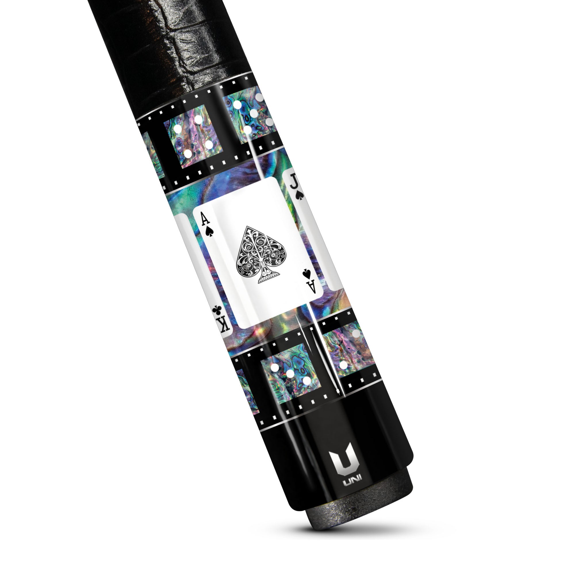 Custom Casino High Roller Carbon Fiber Pool Cue - Abalone Shell Inlay & Royal Flush Poker Edition Stick