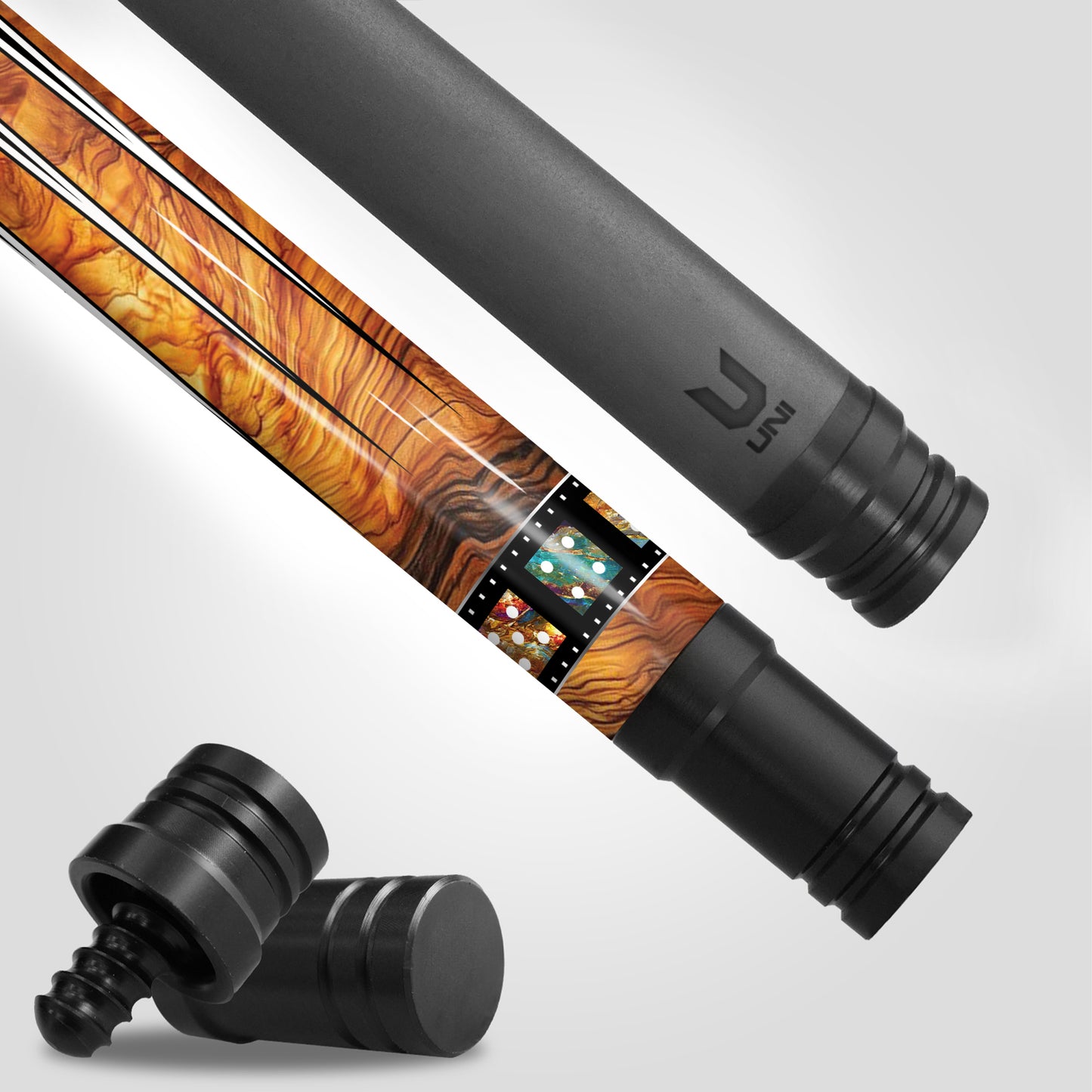 Luxury Mahogany Casino Carbon Fiber Pool Cue - Golden Burl Inlay & Classic Royal Flush Poker Stick