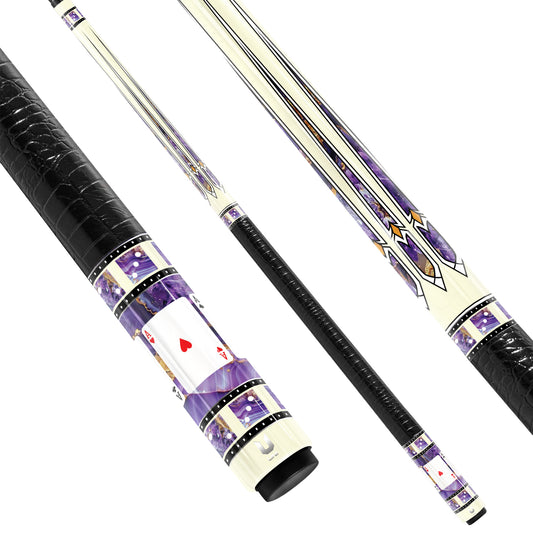 Elite Amethyst Casino Carbon Fiber Pool Cue - Purple Stone Inlay & Galactic Royal Flush Edition Stick