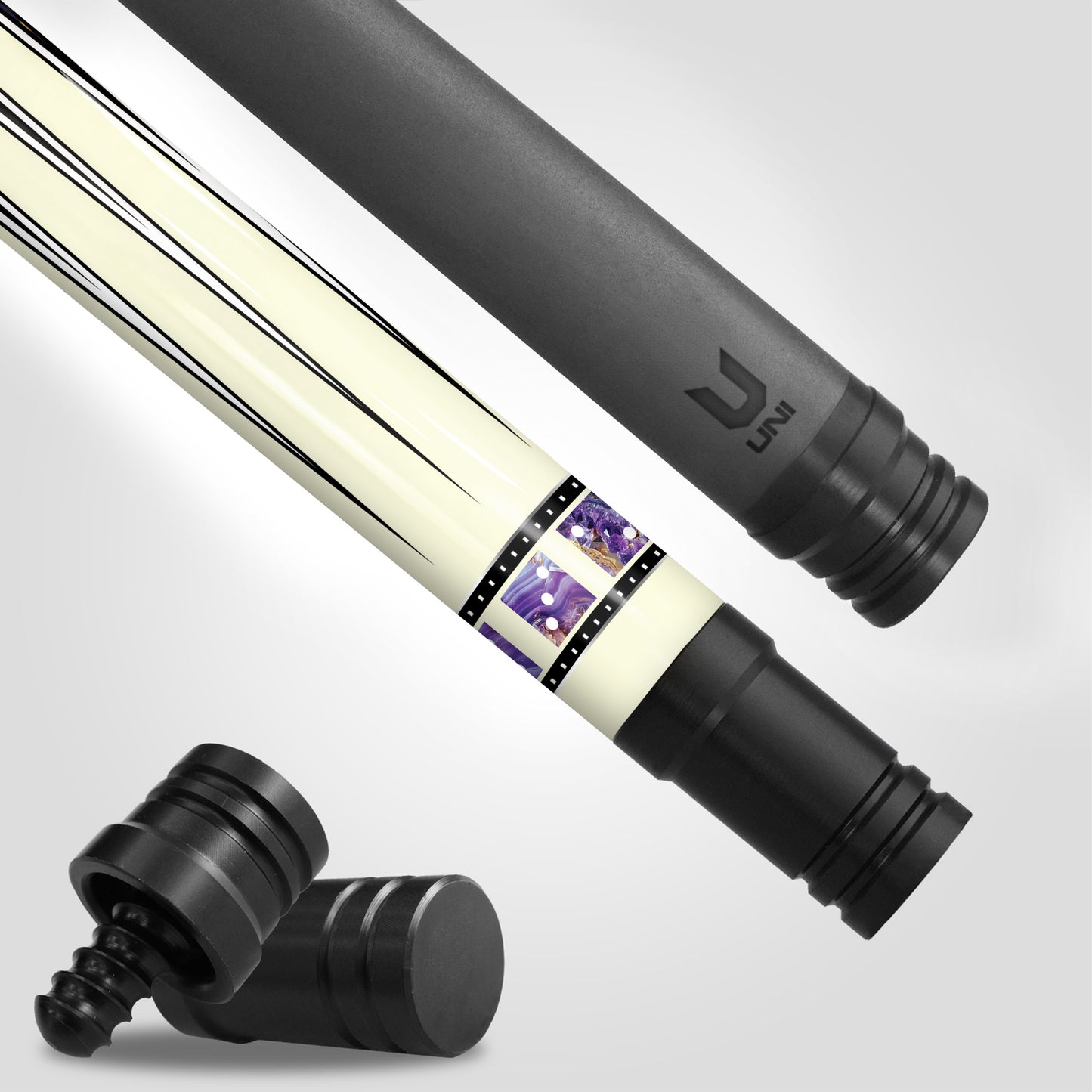 Elite Amethyst Casino Carbon Fiber Pool Cue - Purple Stone Inlay & Galactic Royal Flush Edition Stick
