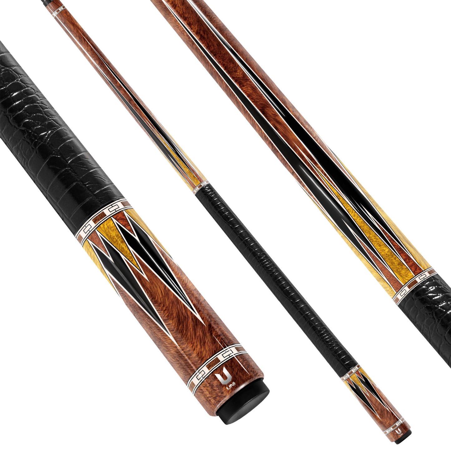Luxury Golden Amboyna Burl Carbon Fiber Pool Cue - Tiger Oak Point Inlay & Royal Heritage Design Stick