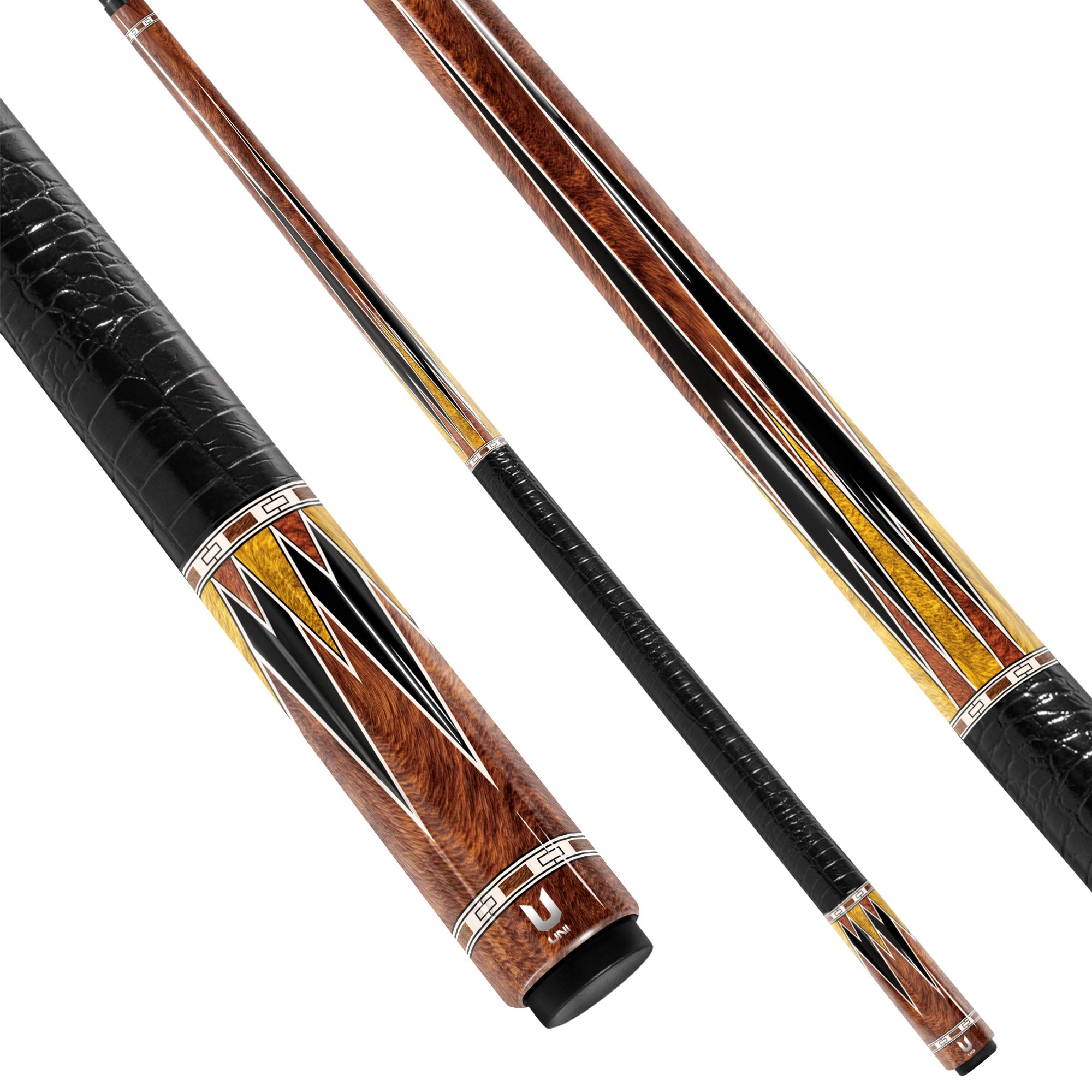 Luxury Golden Amboyna Burl Carbon Fiber Pool Cue - Tiger Oak Point Inlay & Royal Heritage Design Stick