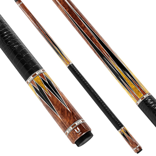 Luxury Golden Amboyna Burl Carbon Fiber Pool Cue - Tiger Oak Point Inlay & Royal Heritage Design Stick