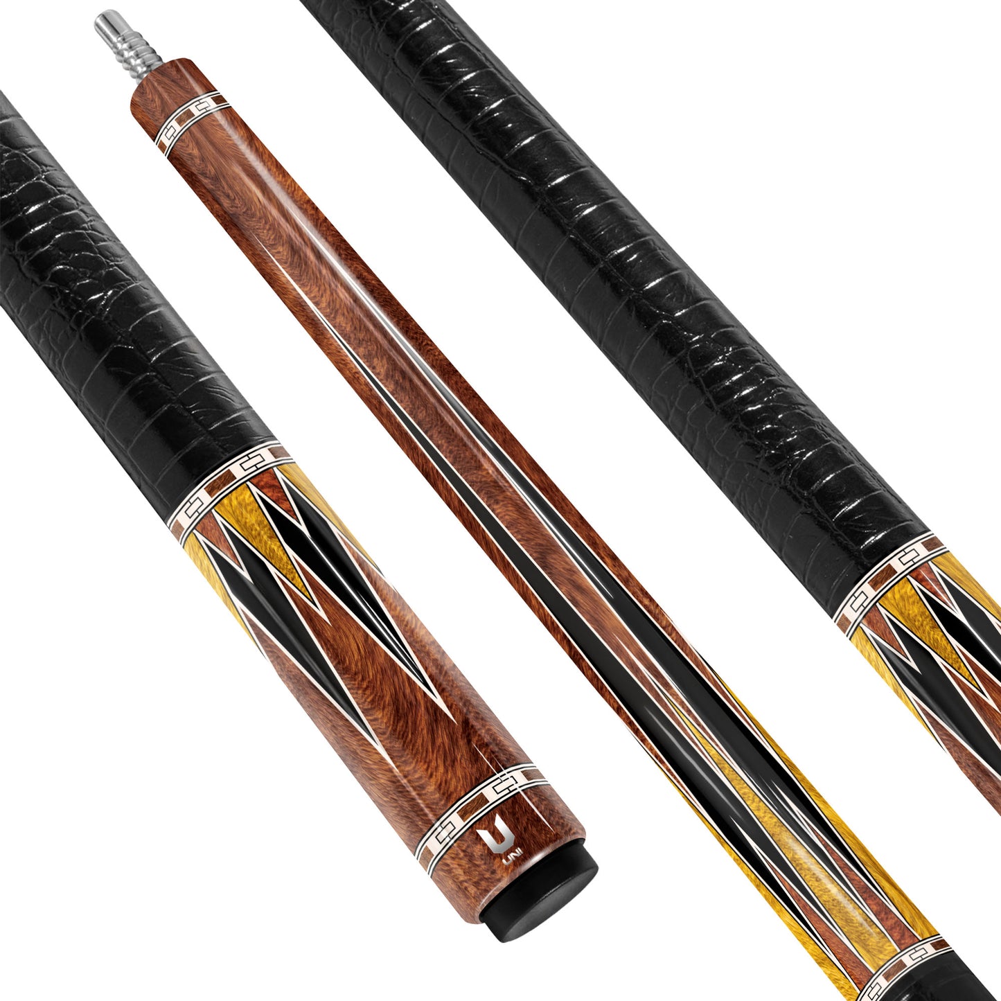 Luxury Golden Amboyna Burl Carbon Fiber Pool Cue - Tiger Oak Point Inlay & Royal Heritage Design Stick