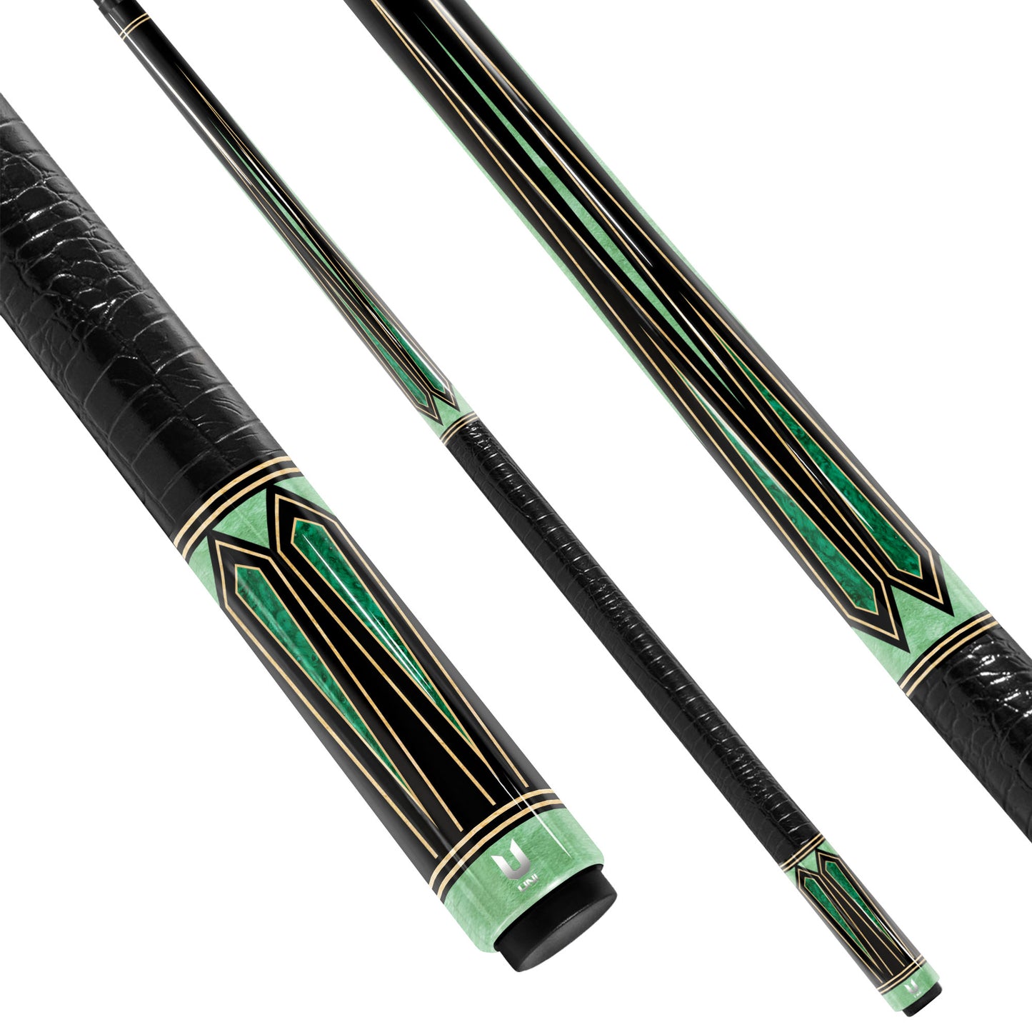 Premium Emerald Shadow Carbon Fiber Pool Cue - Midnight Ebony & Green Jade Inlay Elite Stick