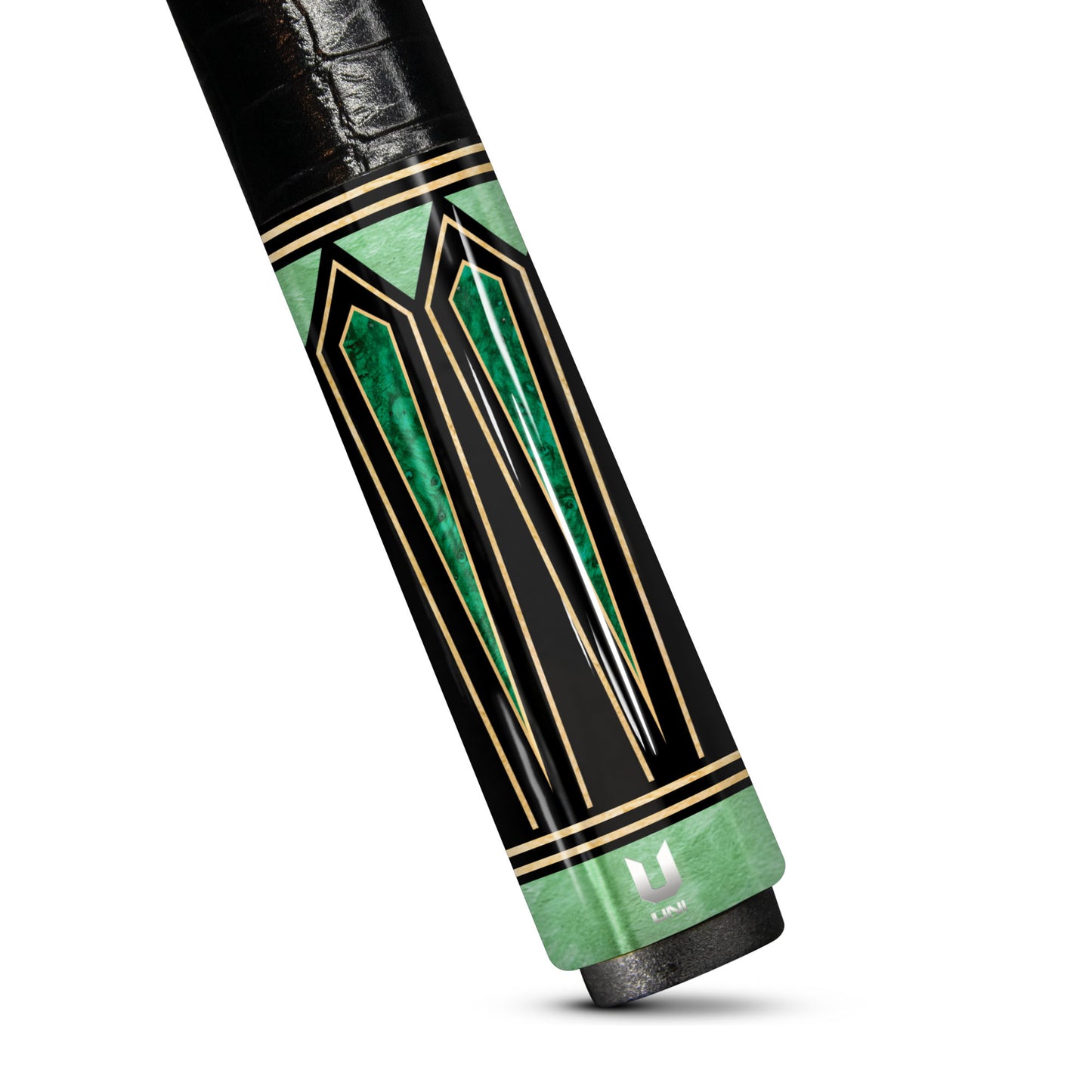 Premium Emerald Shadow Carbon Fiber Pool Cue - Midnight Ebony & Green Jade Inlay Elite Stick