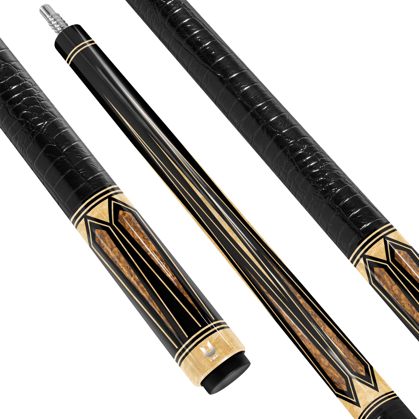Luxury Golden Honey Burl Carbon Fiber Pool Cue - Midnight Ebony & Amber Stone Inlay Elite Stick