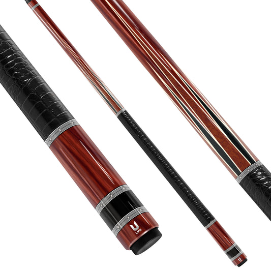 Elite Crimson Cocobolo Carbon Fiber Pool Cue - Vintage Steel Ring & Exotic Rosewood Grain Stick
