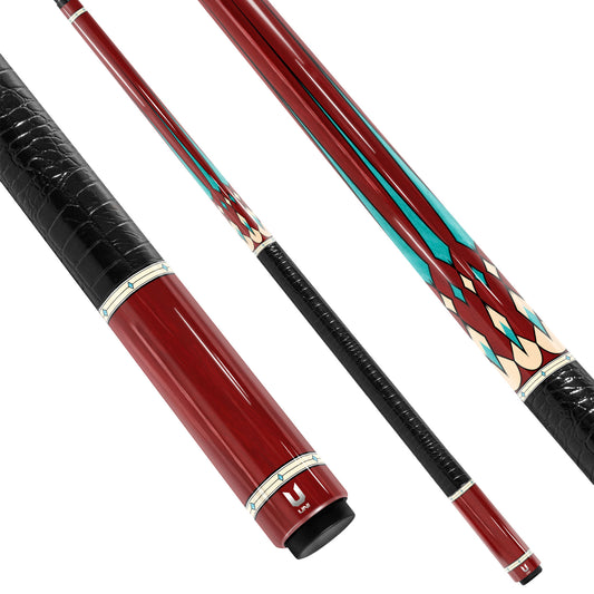 Crimson Rosewood Carbon Fiber Pool Cue - Turquoise Point Inlay & Royal Heritage