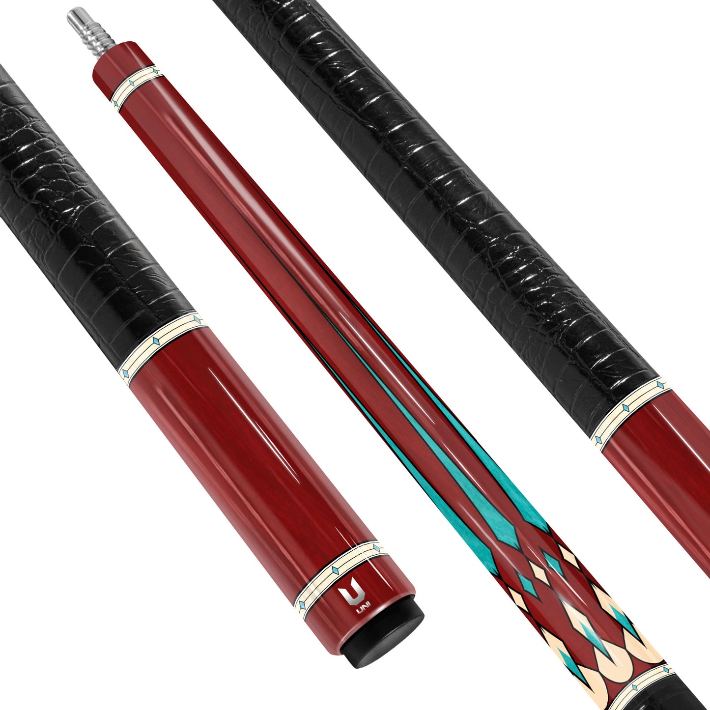 Crimson Rosewood Carbon Fiber Pool Cue - Turquoise Point Inlay & Royal Heritage