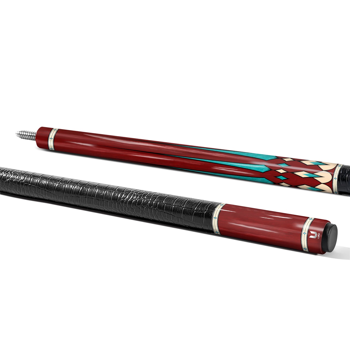 Crimson Rosewood Carbon Fiber Pool Cue - Turquoise Point Inlay & Royal Heritage