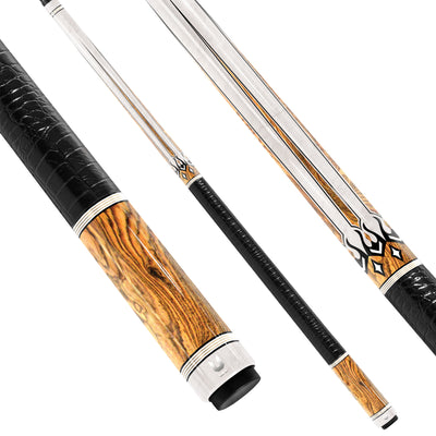 Uni Traditional Carbon Fiber Pool Cue | White Marble & Golden Burl