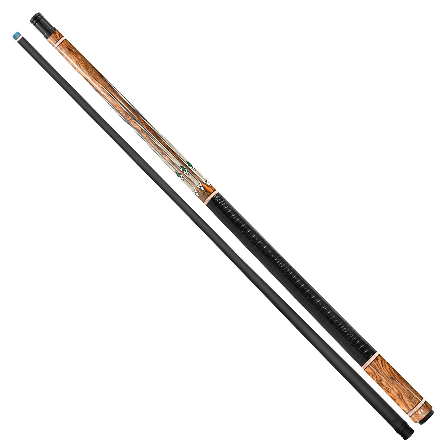 Golden Oak Carbon Fiber Pool Cue - Emerald Gemstone Accents & Ivory Point Inlay Elite Stick