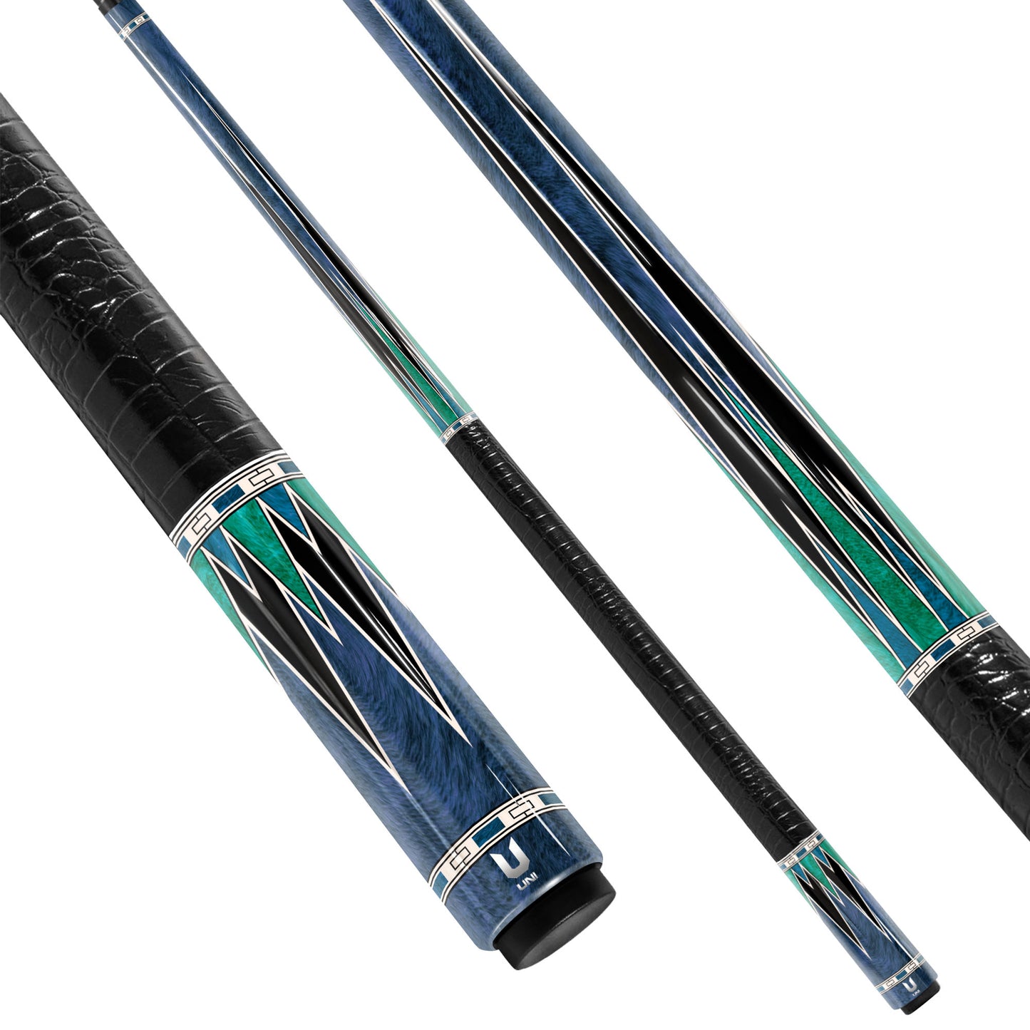Elite Oceanic Abyss Carbon Fiber Pool Cue - Deep Blue Azurite & Emerald Geometric Inlay Stick
