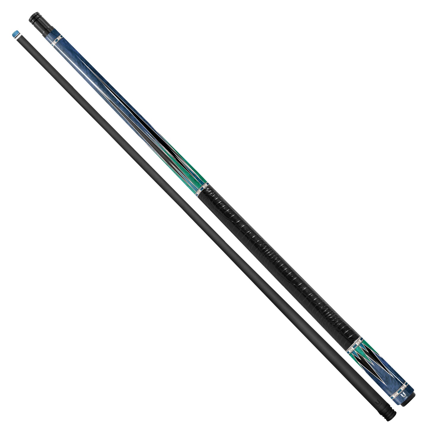 Elite Oceanic Abyss Carbon Fiber Pool Cue - Deep Blue Azurite & Emerald Geometric Inlay Stick
