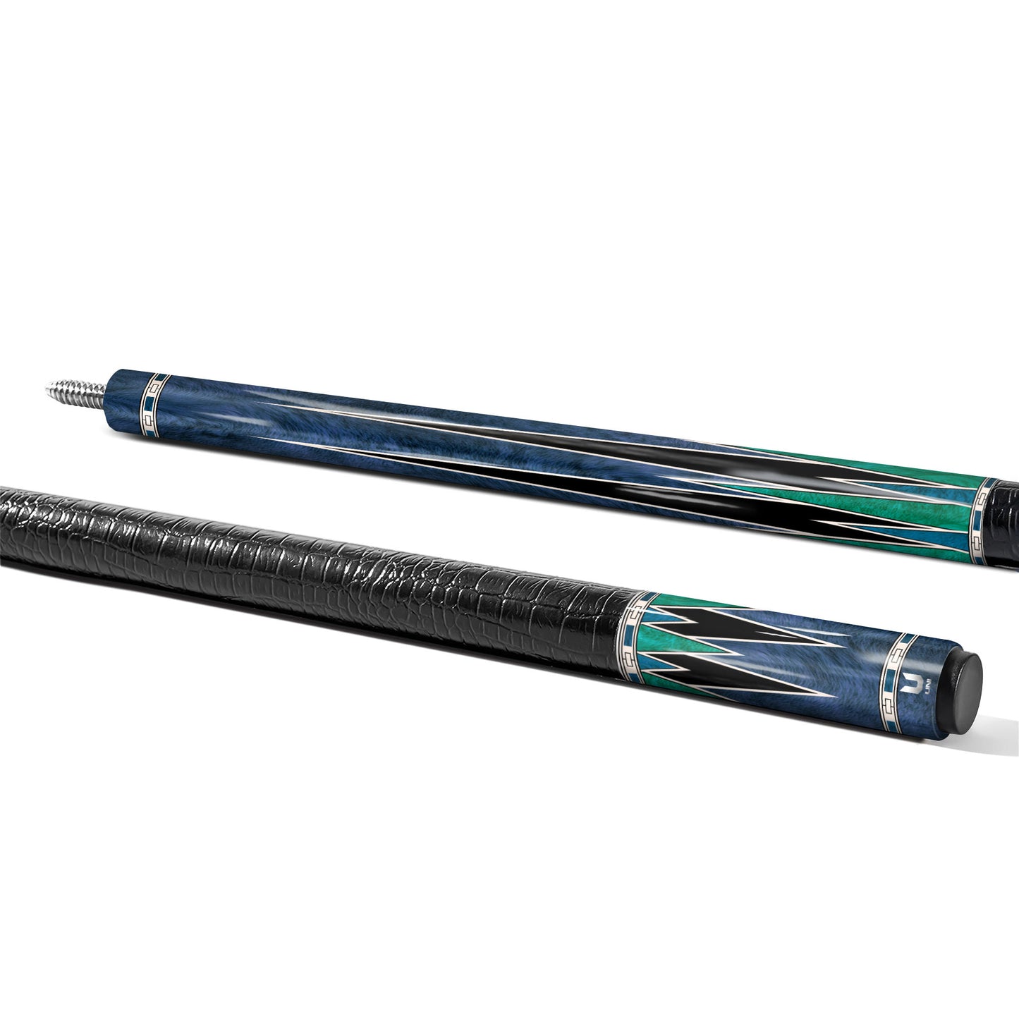 Elite Oceanic Abyss Carbon Fiber Pool Cue - Deep Blue Azurite & Emerald Geometric Inlay Stick