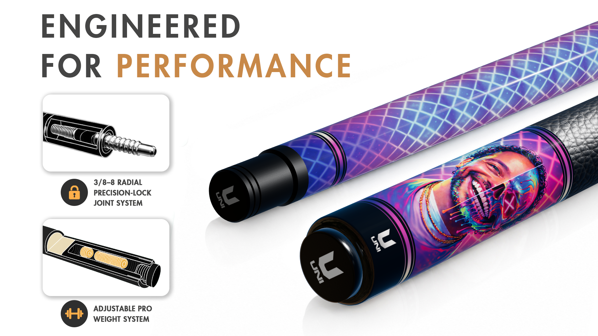 Uni Custom Photo Skull Carbon Fiber Pool Cue | Personalized with Your Image - Detail 1