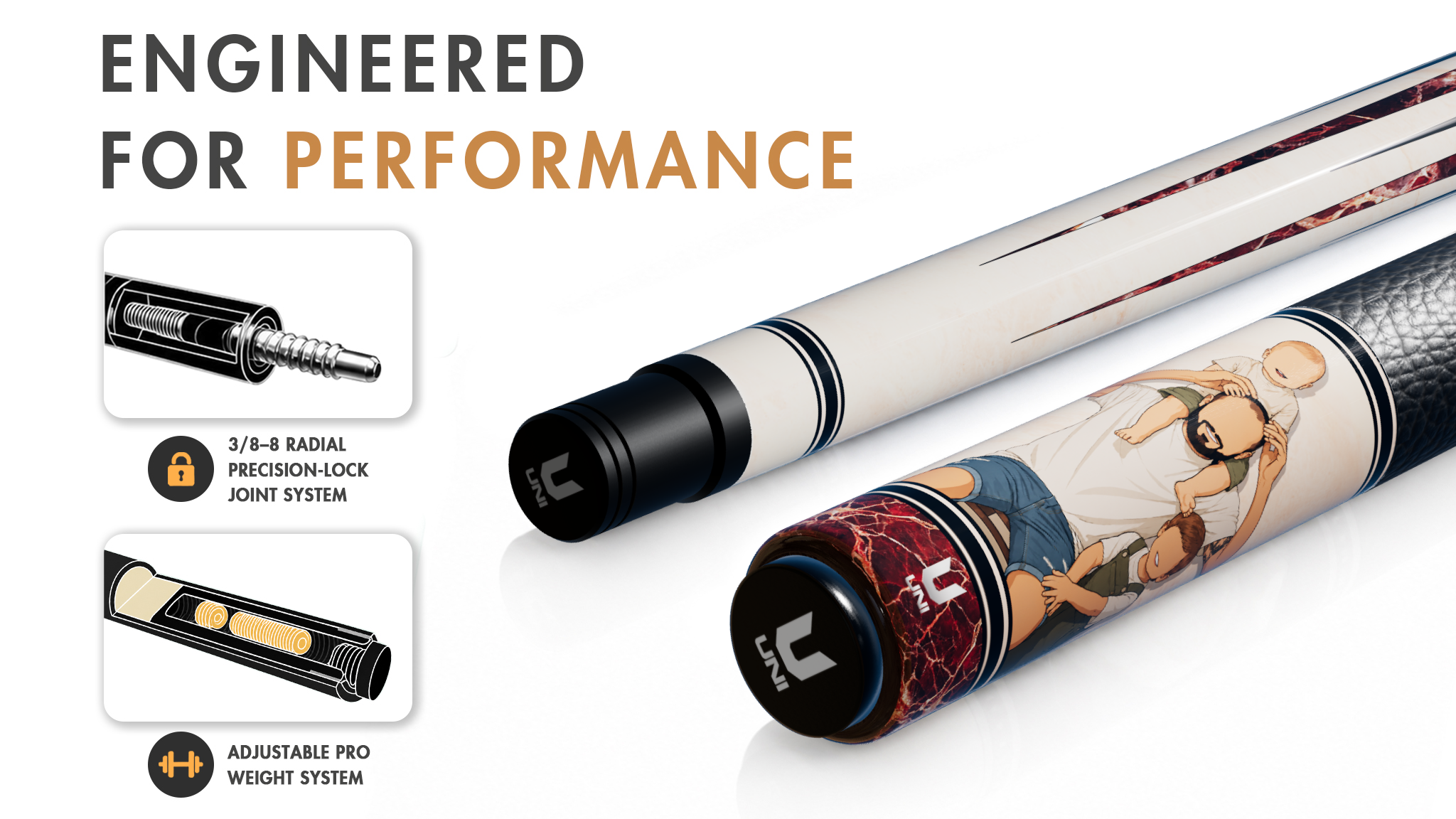 Uni Custom Faceless Portrait Carbon Fiber Pool Cue | Personalized Dad Gift - Detail 1