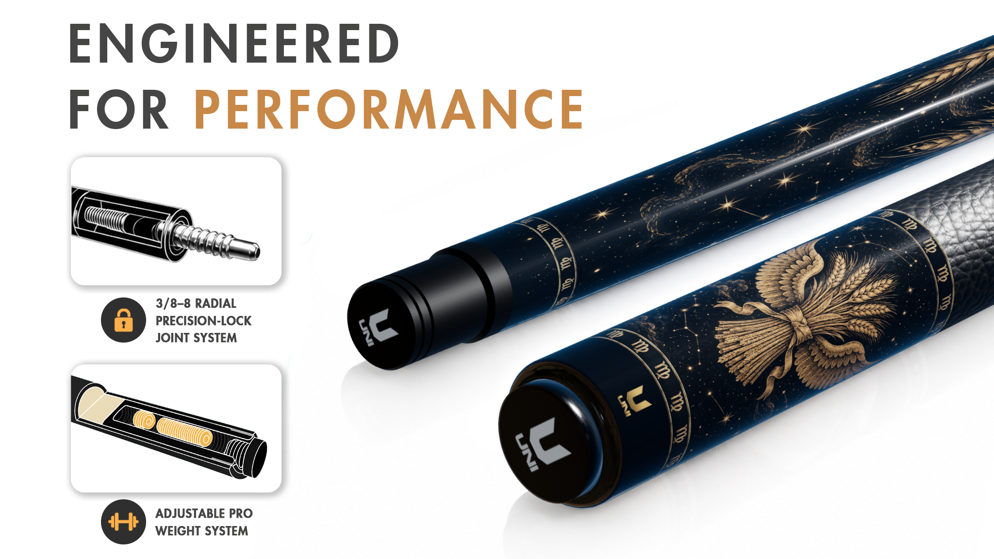 Uni Virgo Zodiac Legend Carbon Fiber Pool Cue | Constellation Series - Detail 1