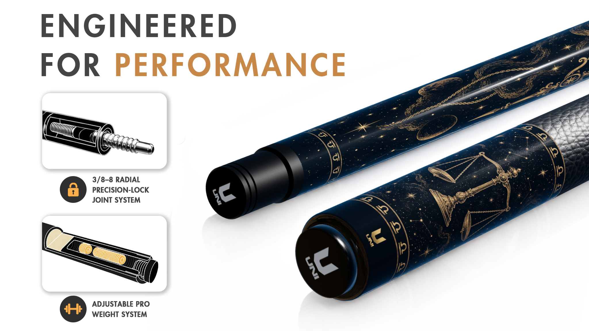 Uni Libra Zodiac Legend Carbon Fiber Pool Cue | Libra Scales - Detail 1