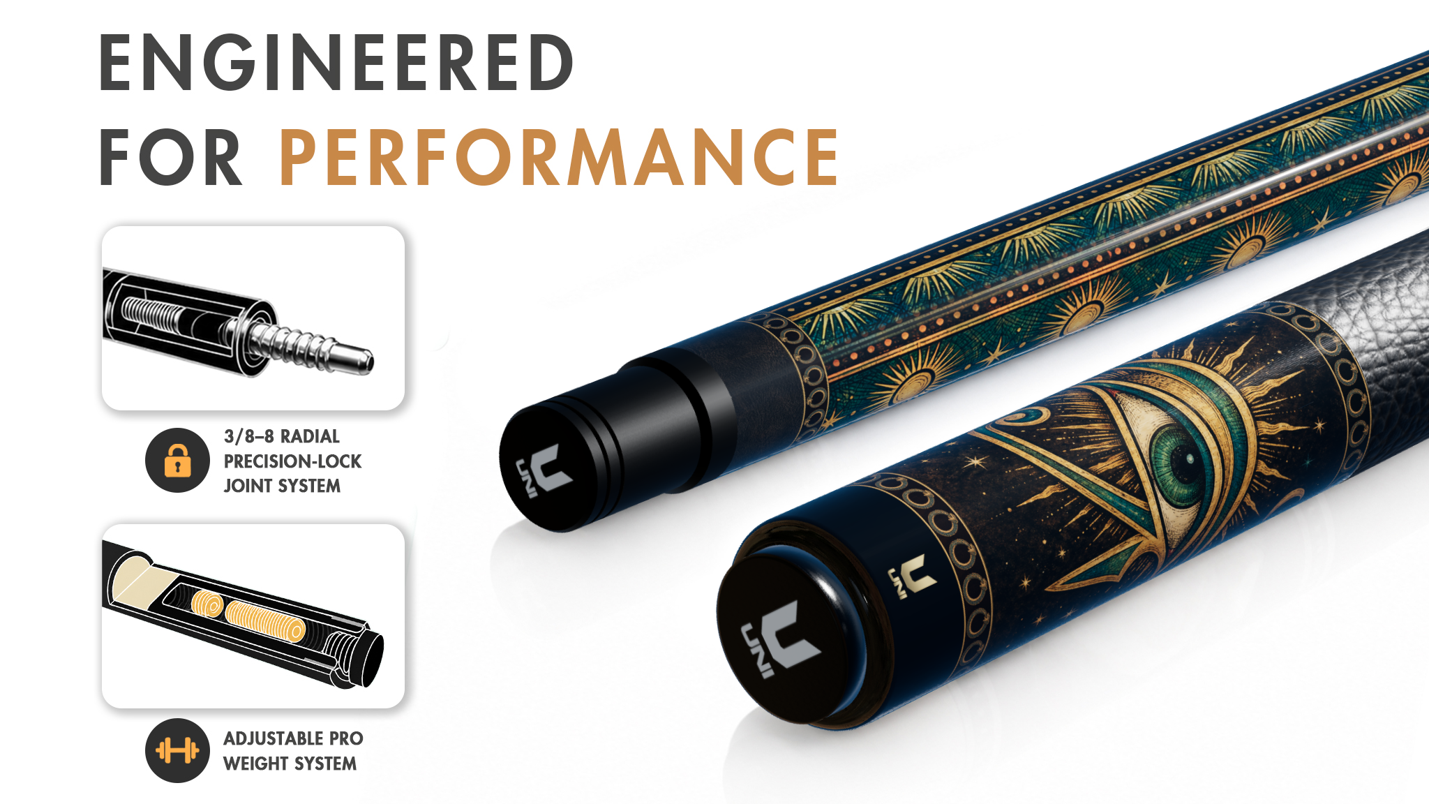 Uni Eye of Horus Carbon Fiber Pool Cue | Ancient Egyptian Mythology - Detail 1