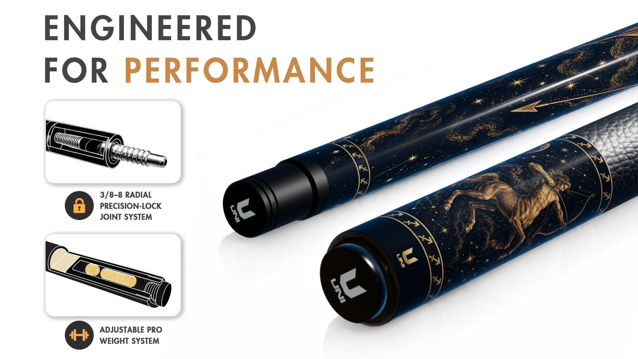 Uni Sagittarius Legend Carbon Fiber Pool Cue | Zodiac Archer - Detail 1
