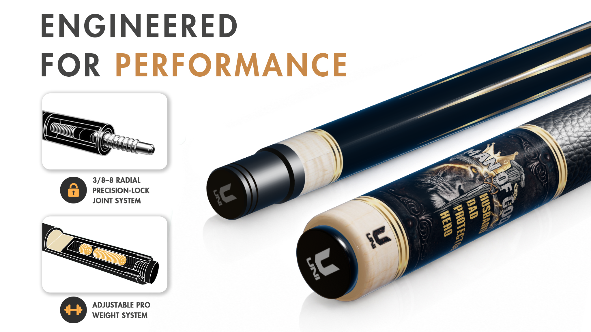 Uni Man of God Lion Carbon Fiber Pool Cue | Faith & Strength - Detail 1