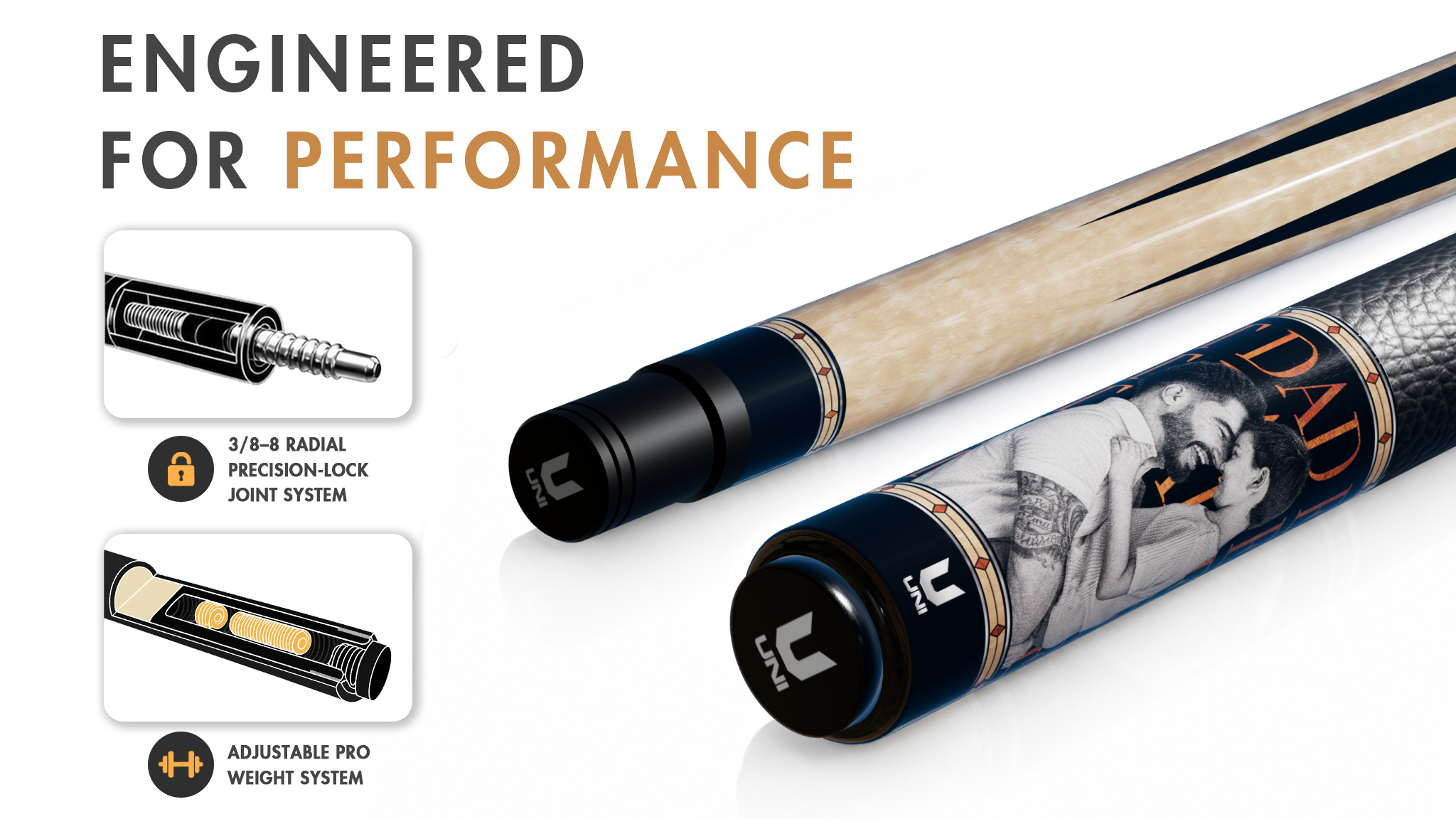 Uni Best Dad Ever Custom Photo Carbon Fiber Pool Cue | Personalized Dad Gift - Detail 1
