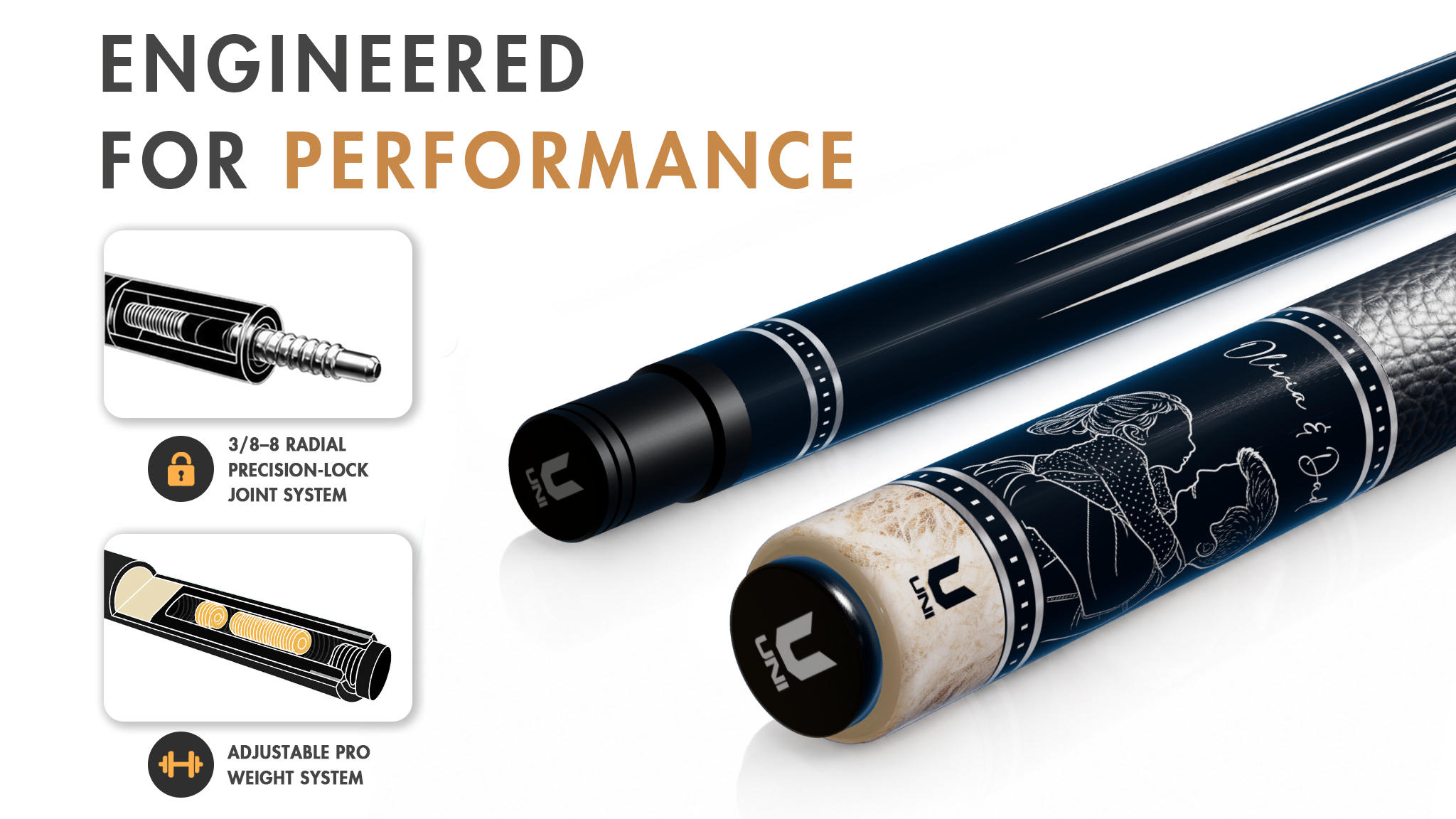 Uni Father & Daughter Personalized Carbon Fiber Pool Cue | Gift for Dad - Detail 1
