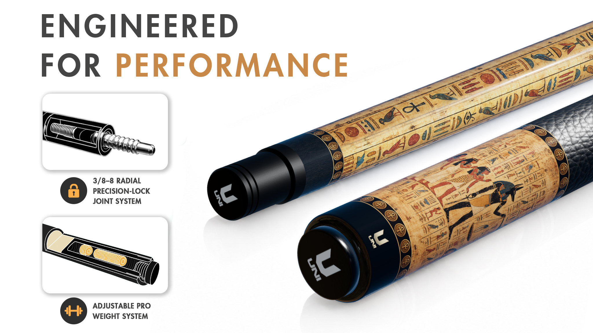 Uni Ancient Egyptian Papyrus Carbon Fiber Pool Cue | Book of the Dead Mythology - Detail 1