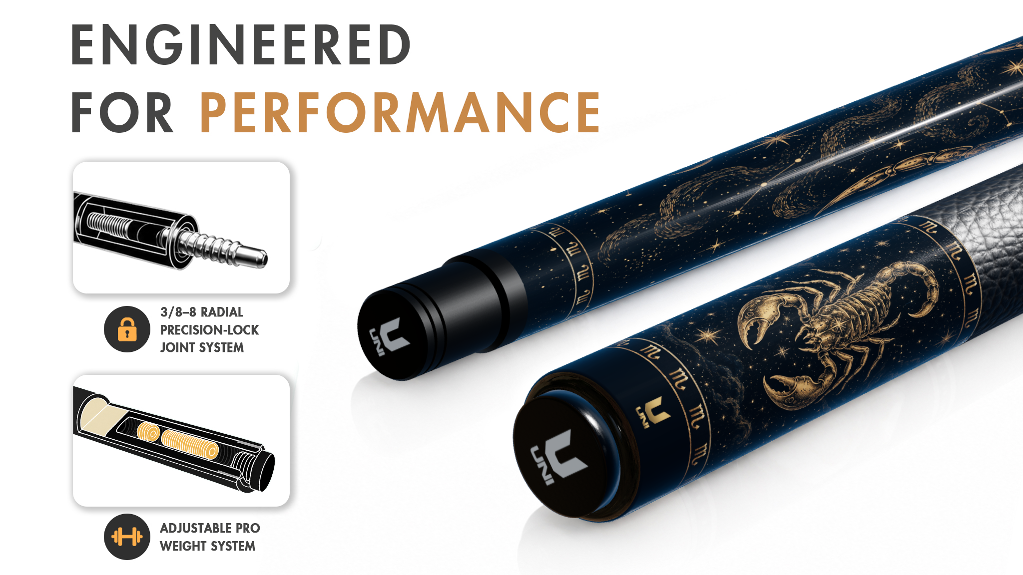 Uni Scorpio Zodiac Legend Carbon Fiber Pool Cue | Celestial Scorpion - Detail 1