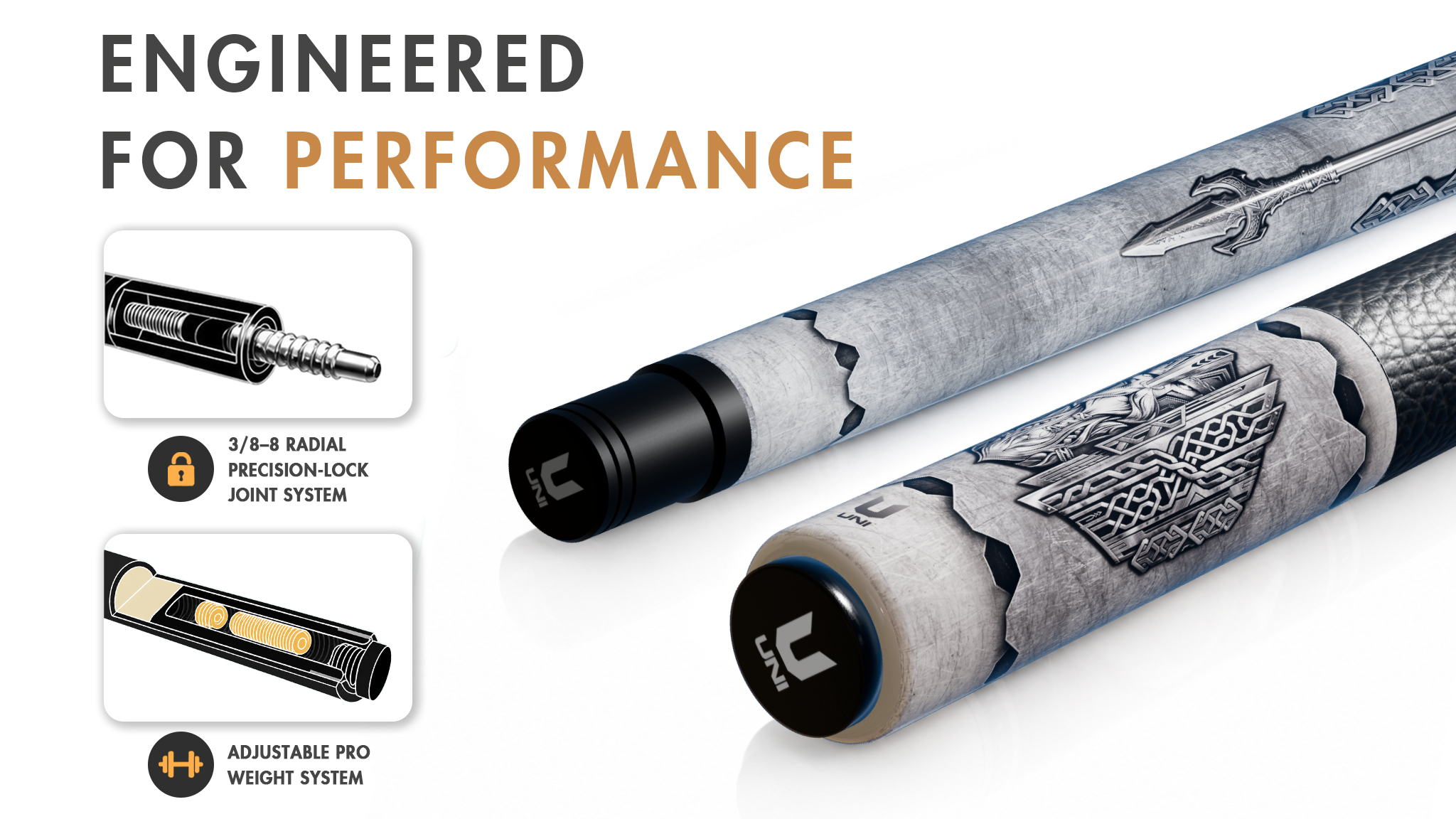 Uni Odin Viking Carbon Fiber Pool Cue | Odin Spear Design - Detail 1