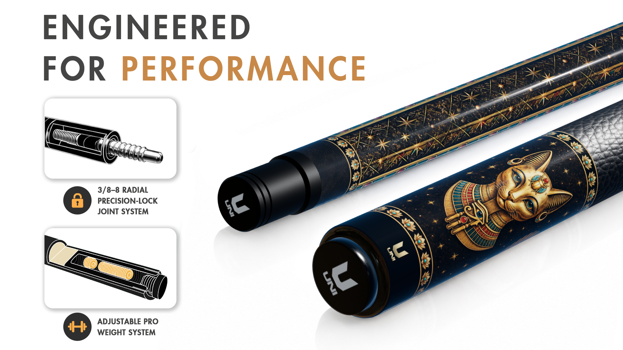 Uni Bastet Egyptian Mythology Carbon Fiber Pool Cue | Ancient Egypt - Detail 1