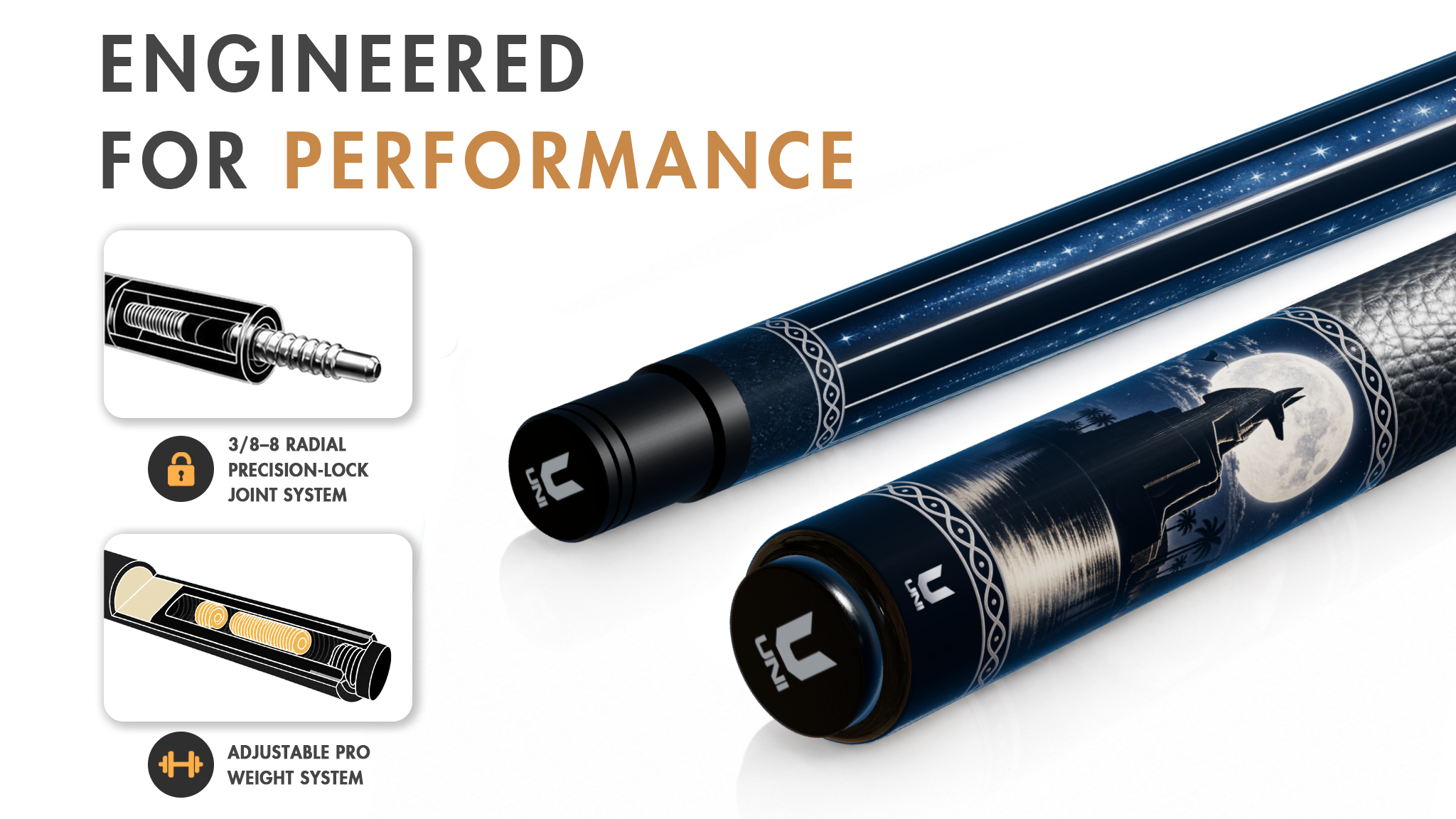 Uni Anubis Moonlight Carbon Fiber Pool Cue | Egyptian Mythology - Detail 1