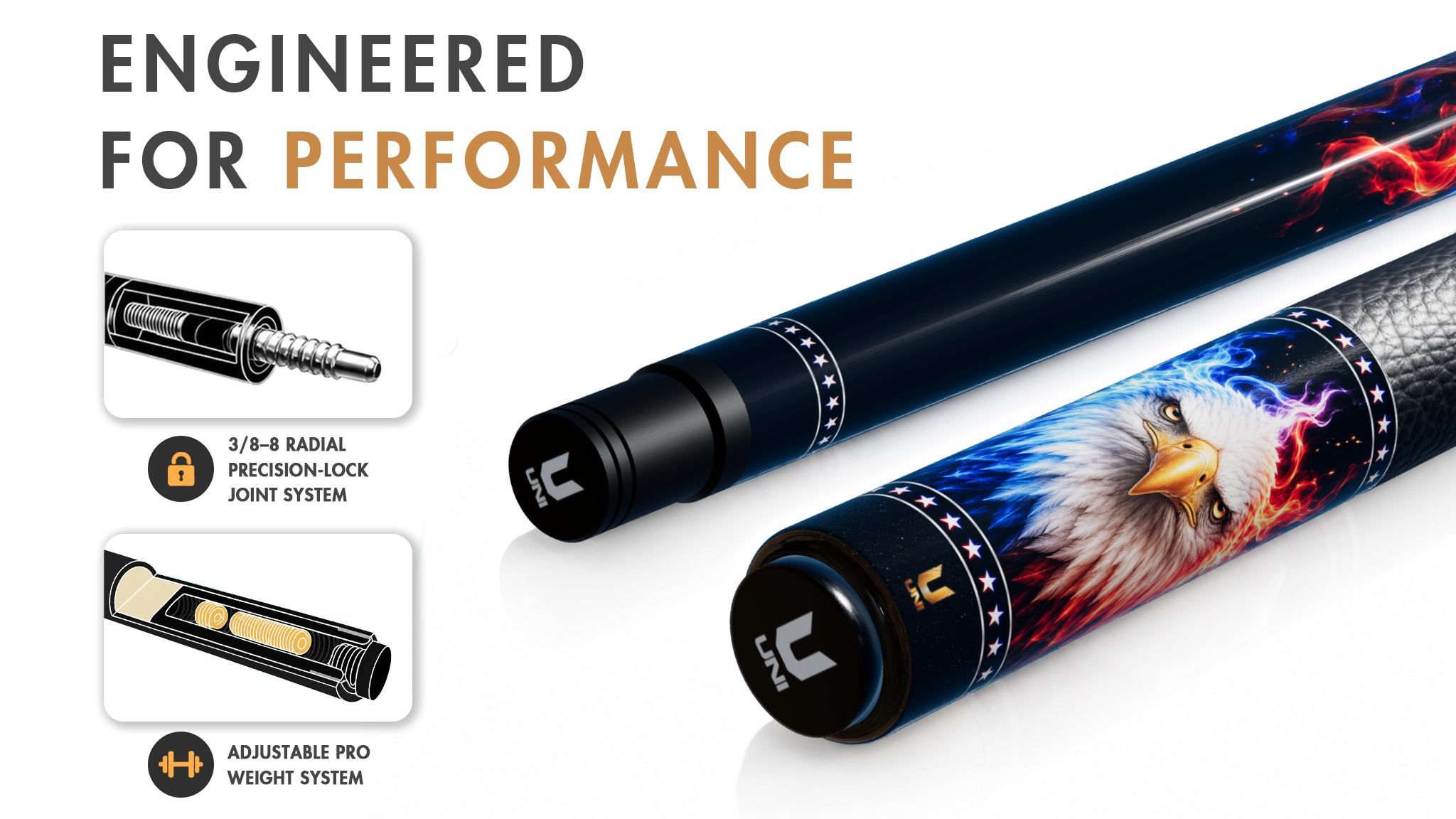 Uni Blue-Red Flame Eagle Pool Cue | Cobalt & Crimson Fire Airbrush Theme - Detail 1