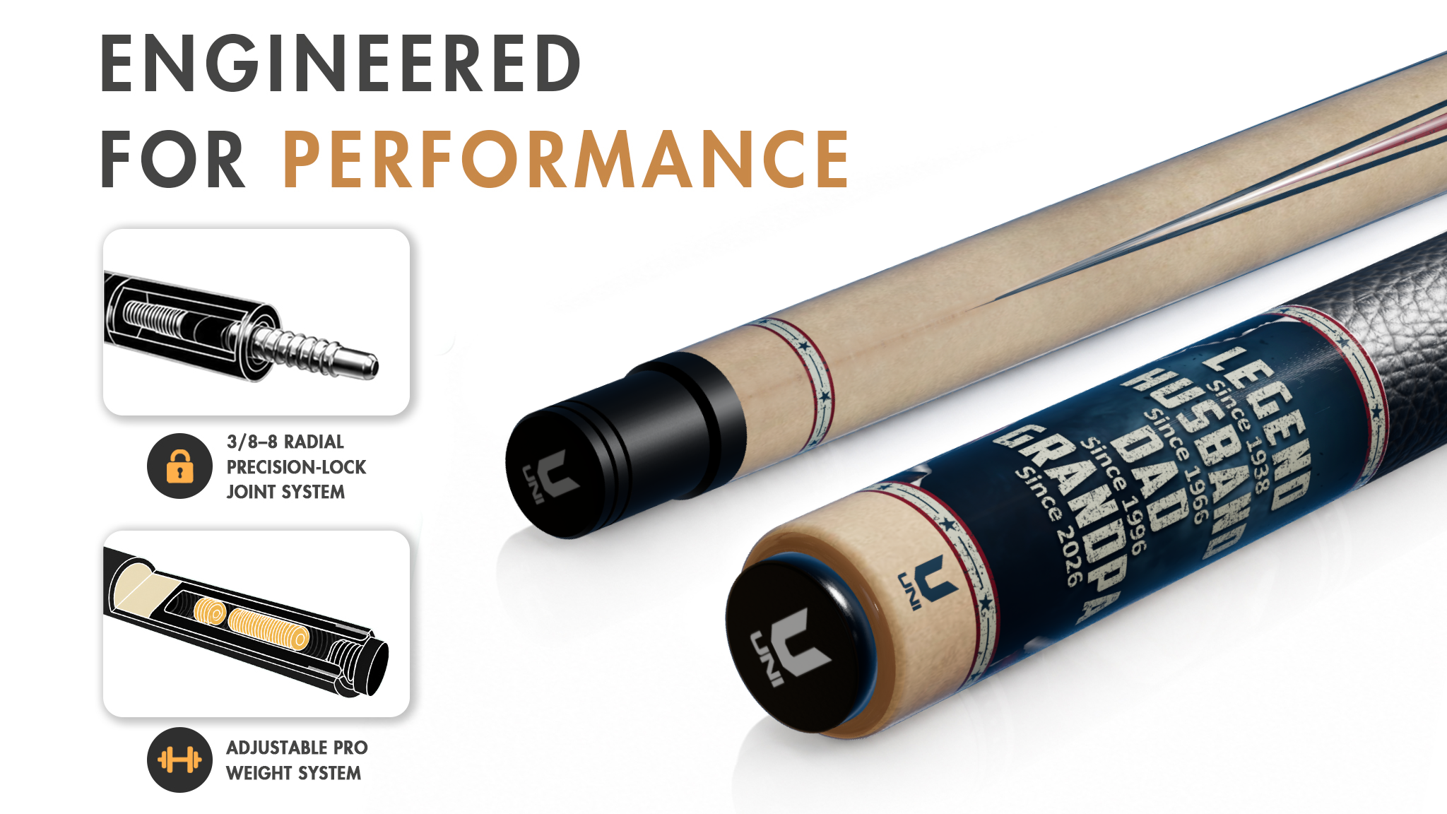 Uni Legend Dad Grandpa American Flag Carbon Fiber Pool Cue | Patriotic Dad Gift - Detail 1