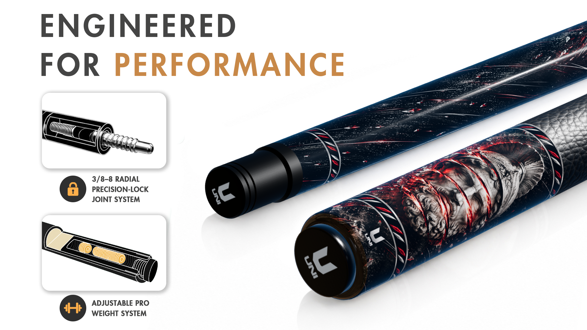 Uni Razor-Sliced Warrior Pool Cue | Glowing Red Core Abstract Razor Lines Theme - Detail 1
