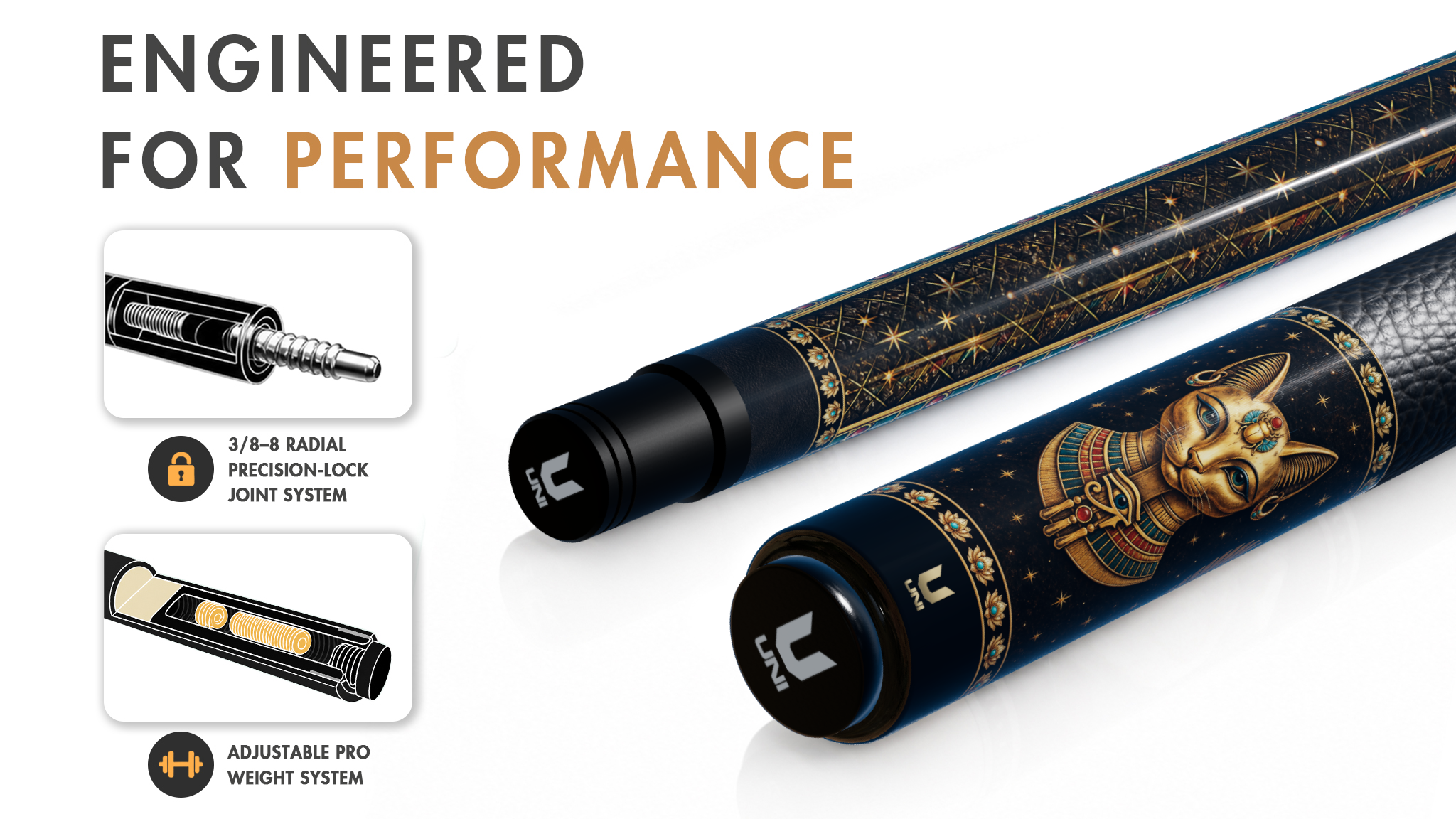 Uni Bastet Egyptian Mythology Carbon Fiber Pool Cue | Ancient Egypt - Detail 1